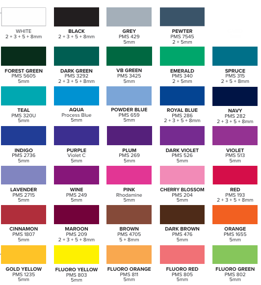 Neoprene Cooler Colour Chart