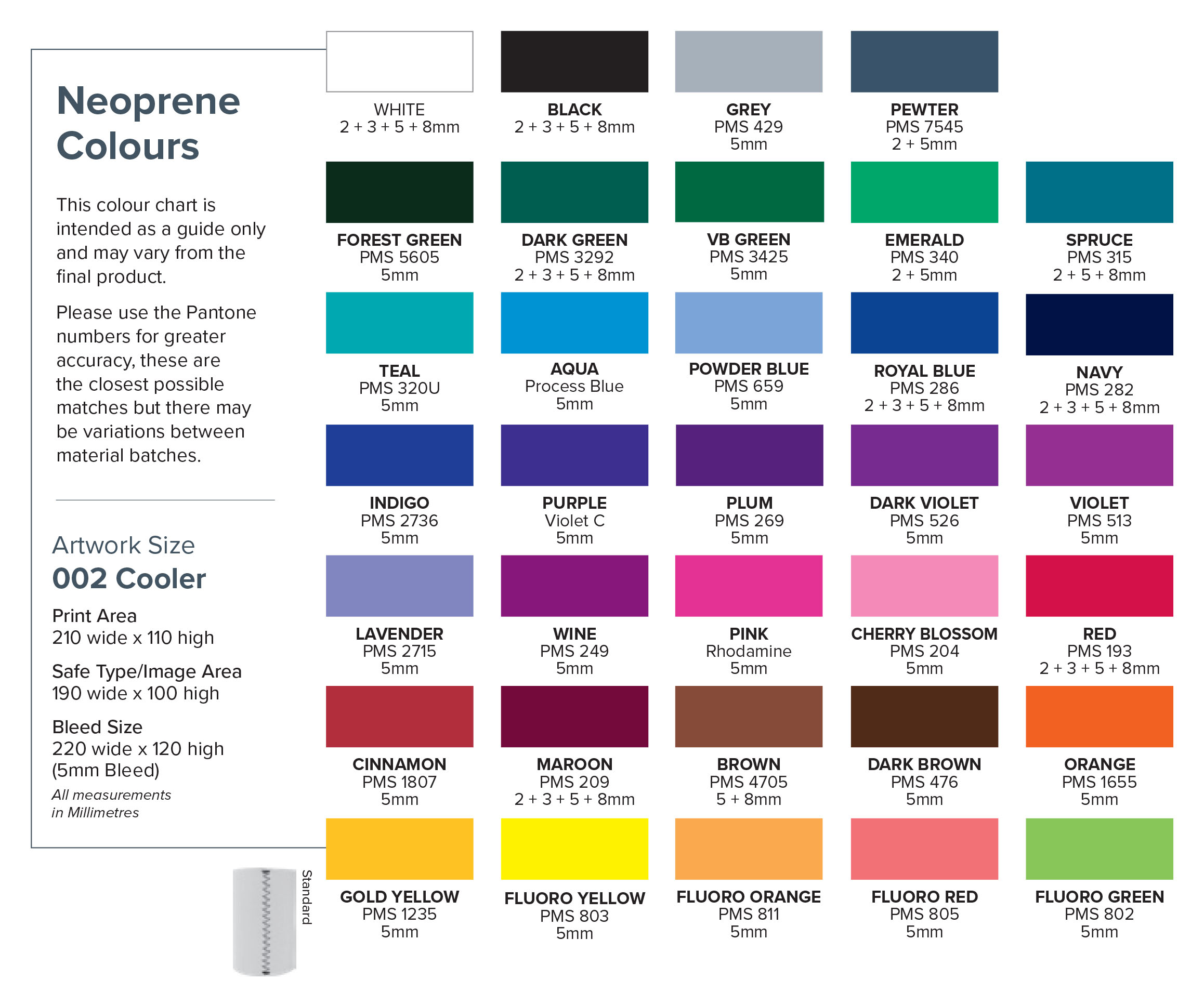 Neoprene Colour Chart