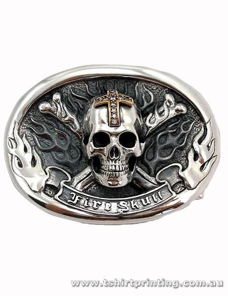 Fire Skull Metal 2D or 3D Zinc Alloy Belt Buckles