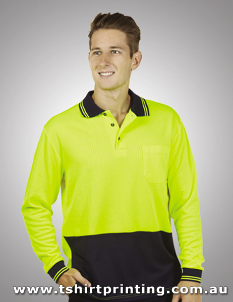 W114P Blue Whale Hi Vis Drop Needle Cott Back Polo L/S