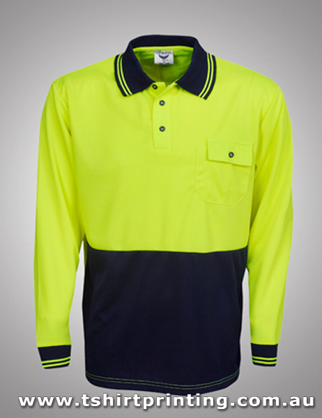 W127LP Blue Whale Hi Vis Cooldry Polo, Long Sleeve