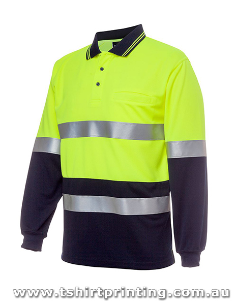 W13P Johnny Bobbin Hi Vis L/S (D+N) Cotton Back Polo